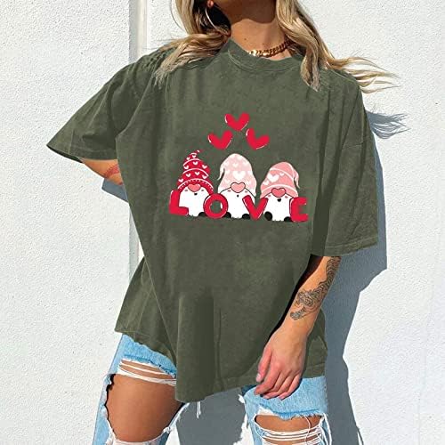 Кошули за ден на вinesубените за жени маички за печатење на гноми лето смешни кратки ракави врвови лабава основна подарок за кошула за маици за неа