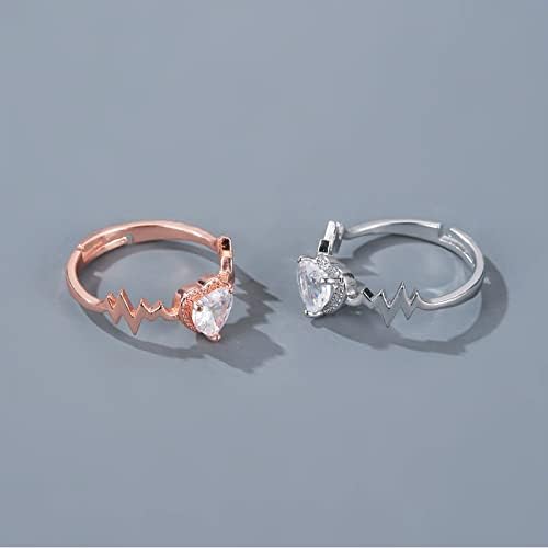 Гаден прстени мода нов накит циркон прстен во форма на срце, креативен дијамантски дами прстен двојка прстен моден прстен во форма