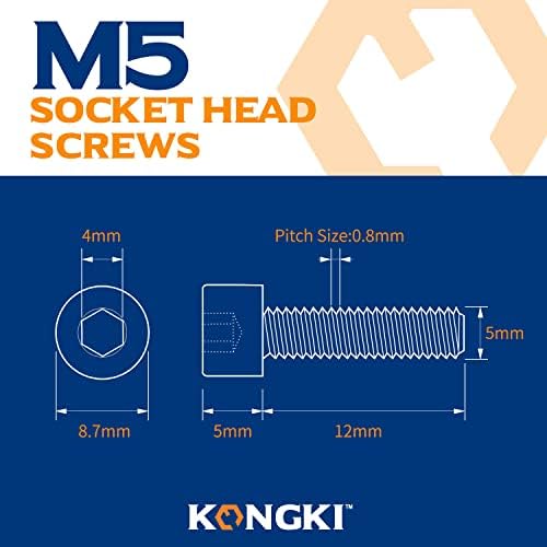 M5-0,8 x 12 mm приклучоци за капакот на капакот на главата, метрички, аленски приклучок, 304 не'рѓосувачки челик, целосна нишка, светла завршница, машинска нишка, количина 50