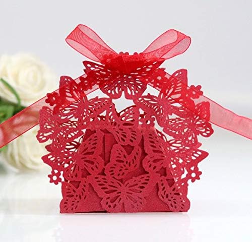 Флондинг 50 парчиња Црвена Ласерска Пеперутка Фаворизира Кутии Кутија За Бонбони Чоколадна Кутија За Подароци За Свадба Невестински