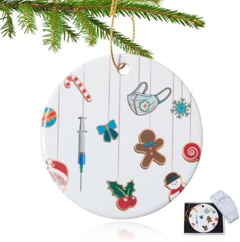 2022 Божиќен украс за дрво, персонализирана Дедо ДИЈ заоблена керамика Смешна Божиќ што виси украс, дво-печатен дизајн на новогодишни елка, виси додатоци, Божиќни укр