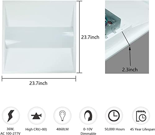 Sokply 2 × 2 ft LED Troffer Light Filture 25W 5000K, 3375Lum 24x24 во LED централен панел на панел 1-10V затемнет за канцеларии, ходници, училници, малопродажен простор-2 пакет