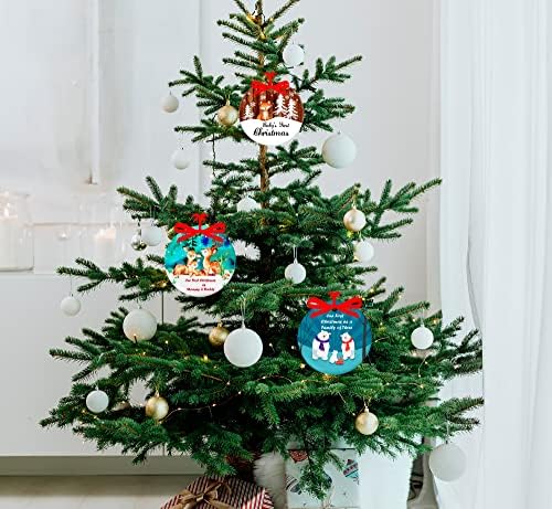 Прв Божиќ украс на Евлио Бејбис 2021 година, сет од 3, први украси за Божиќна декорација на бебето 2021, нашиот прв Божиќ како семејство од 3, прв Божиќ како мама и тато, ЕВ6