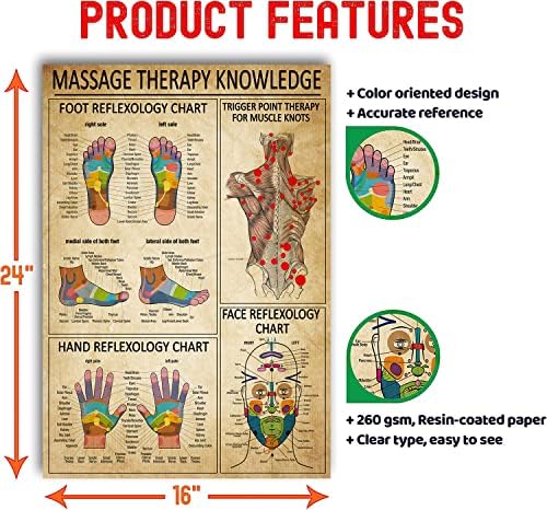 Масажа терапија знаење за нозе Рефлексологија табела, активирачка точка на терапија постер wallидна уметност, спа -масажа терапија соба виси