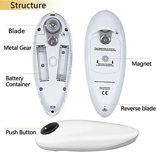 Електричен Отворач За Конзерви И Гумен Отворач За Конзерви, Отворете Ги Лименките Со Едноставно Притискање На Копчето, Без Остар Раб, Електричен