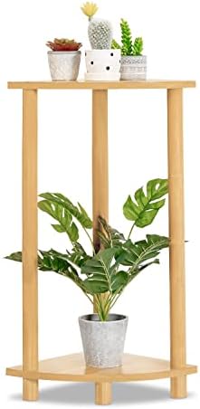 Monibloom агол полица Висок растителен штанд, 2 нивоа бамбус цветни решетки на држачот на држачот за балкон внатрешен балкон градина