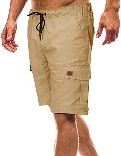 Карго шорцеви за мажи, чиста боја еластична половината на коленото, влечејќи низок пораст Брз сув тактички краток за мажи