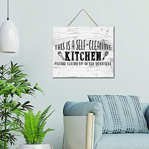Обичен дрвен семеен знак Ова е само-чиста кујна, ве молиме исчистете по себе си симпатична плакета за дрво, цитат рустикален домашен декорација знаци за надворешно