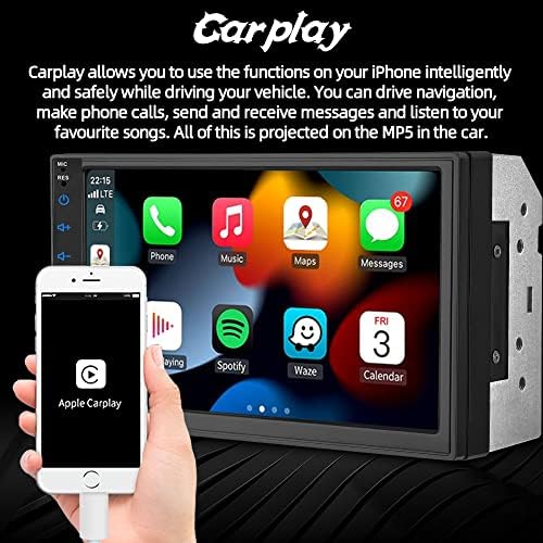 Vigortherive 7inch Car Stereo Media Receiver CarPlay Android MP5 Player Bluetooth Hands Free Call Call Touch екран Поддршка за задниот
