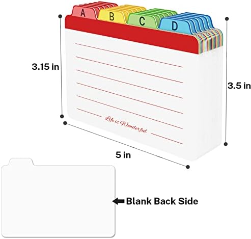 Индексни картички за индекс на Inedo 3 x 5 инчи, упатства за картички за индекс на азбучни табели, картички за обоени белешки, упатства