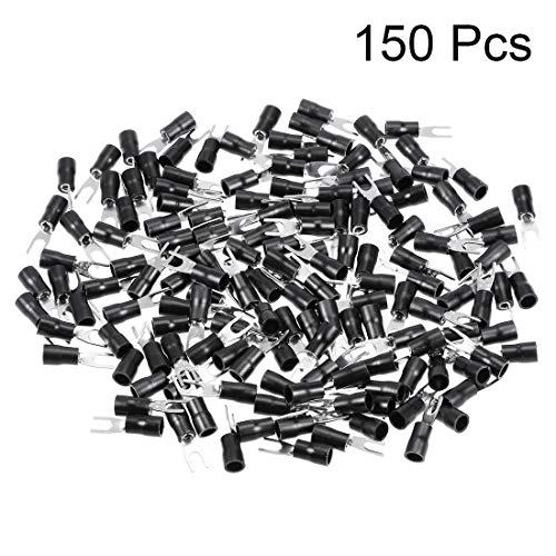 UXCELL 150PCS SV2-3,7S изолирана вилушка Spade U-Type Wire Connector Electrical Crimp Terminal 16-14Awg Црно