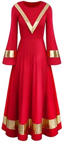 Owlfay женски металик злато литургиски пофалби танцувачки фустан за танцување, лабав, лабав вклопување во целосна должина на танцова облека за богослужба костум