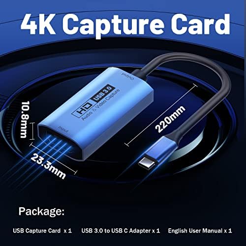 Guermok Видео Фаќање Картичка, USB3. 0 HDMI НА USB C Фаќање Картичка, 4k Целосна 1080p60fps Снимање Уреди За Игри Во Живо Стриминг Видео Рекордер,