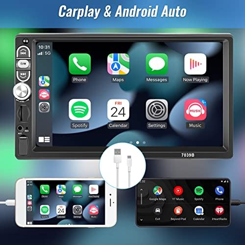 Hodozzy Single Din Car Stereo 7 инчен екран на допир со Apple CarPlay Android Auto Bluetooth 5.1 CAR Radio Mirror Link FM USB TF AUX