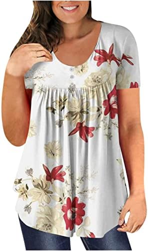 Летни Врвови За Жени 2023 Плус Големина Мода Печатени Круг-Вратот Лабава Краток Ракав Пуловер Блуза #