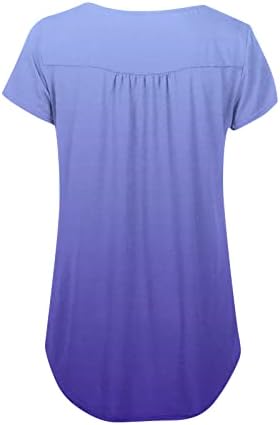 Leceенски летни врвови на летни туники за хеланки градиент v вратот копче маица со кратки ракави блуза свиткани кошули на полите