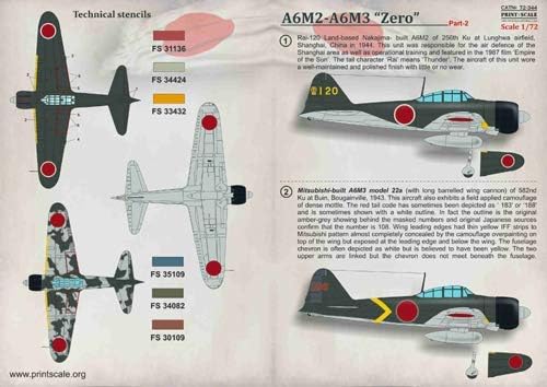 Скала за печатење 72-344- 1/72 Nakajima A6M2- A6M3 нула дел 2, влажна декларација на авионите