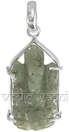 Ведик Ваани зелена Авентурин скапоцен камен во чиста сребрена ганпати бапа нишалка