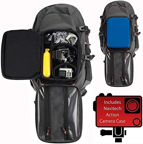 Ранец на ранец на фотоапаратот на Navitech Action и сино складирање со интегрирана лента за градите - компатибилен со акционата камера