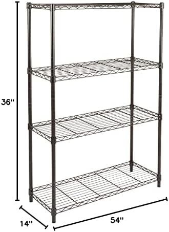 Амазон Основи 4-Полица Прилагодливи, Тешки Складирање Полици Единица, Челик Организаторот Жица Решетката, Црна