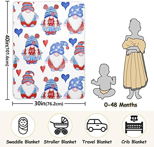 Swaddle Clain 4 -ти јули Гноми памучно ќебе за новороденчиња, примање ќебе, лесен меко залепен ќебе за креветчето, шетач, расадници,