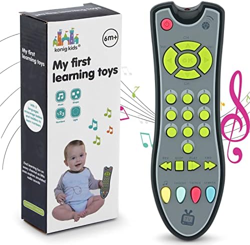 Сингл ТВ далечински управувач играчка бебе музичка играчка со светлина и звук рано едукативна играчка далечинска играчка за учење со повеќе јазик за 6 месеци+ бебе