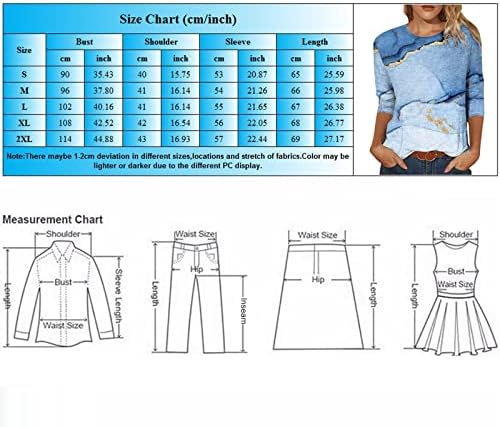 3/4 врвови за ракави за жени, цвет печатено три четвртина ракав за ракав, маички за вратот, модни женски туники 3/4 ракав
