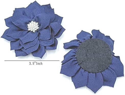 Yoogcorett 5 парчиња Rhinestone црна шифонска цвеќиња рамни задни ткаенини цвеќиња за DIY рачно изработено Изработка на додатоци