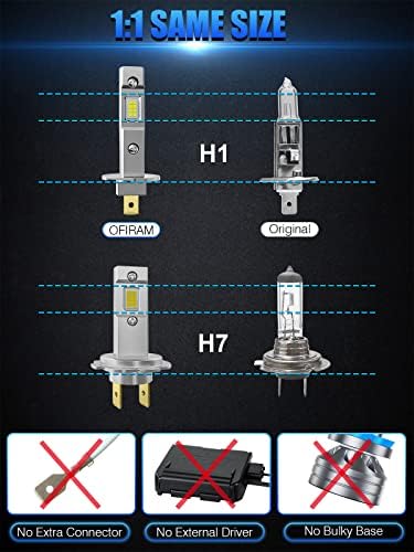 OFIRAM H7 H1 Led Светилка Сијалица Комбо, 1:1 Мини Големина H1 H7 LED Светилки Високо И Ниско Светло Магла Светла Приклучок и Игра 16 CSP Чипови 500% Посветла 6500K Кул Бел Халоген Заме