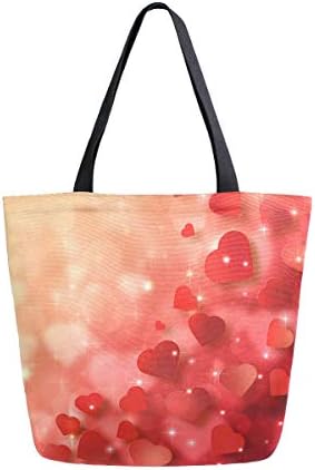 Алаза Црвена Розова Срце Денот На Вљубените Платнена Торбичка За Жени Патување Работа Шопинг Намирници Чанти Со Врвна Рачка Големи Торби