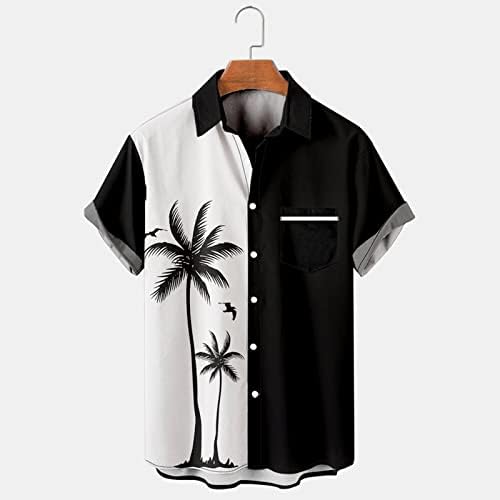 Машки хавајски кошули Краток ракав Трендовски печатена кошула Баги удобна случајна кошула со кошула на плажа надолу маици за мажи