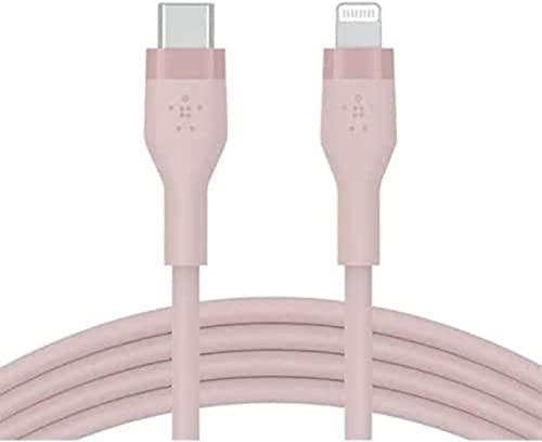 Belkin CAA009BT1MPK USB-C до молња Силиконски кабел, компатибилен со iPhone 14/13 / 12 / SE / 11 / XR, брзо полнење, висока издржливост, овластен MFI, PD компатибилен, 3,3 ft, розова