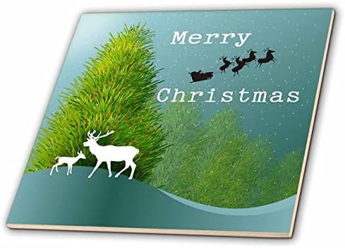 3дроуз Слика На Аква Скај Зелени Дрвја И Бели Елени Со Санки Дедо Мраз-Плочки