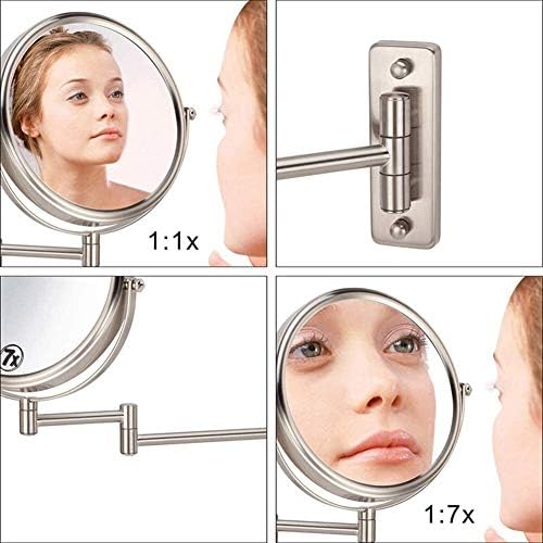 Vanity Mirror 7x Зголемено осветлено огледало за шминка Wallид монтиран вртливо огледало, 6- инчи кој се протега на двојно козметичко огледало за бричење на бањата, мат, рунд?
