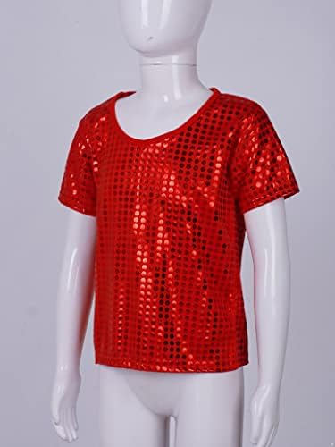 Девојки за девојчиња од izизио, сјајни sequins хип хоп џез танц, кратки ракави маица забава за блуза, носечка перформанси, костумска облека, црвена 2-6 години