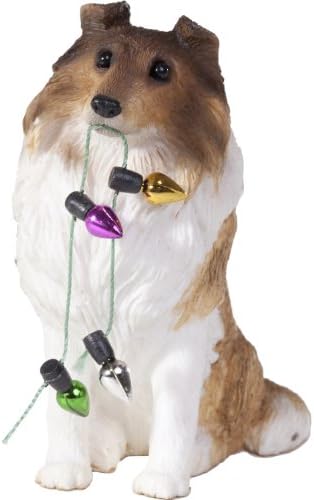 Sandicast Sable Collie Holding Holiday Lights Божиќен украс