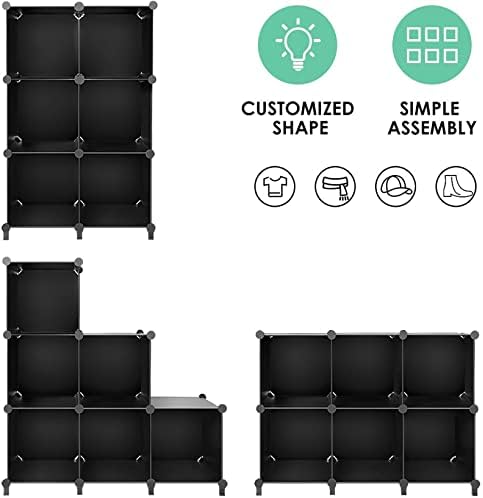 Tomcare 6-Коцка За Складирање Плакарот Организатор и 12-Коцка Полици За Складирање Полици За Спална Соба Канцеларија Дневна Соба, Црна