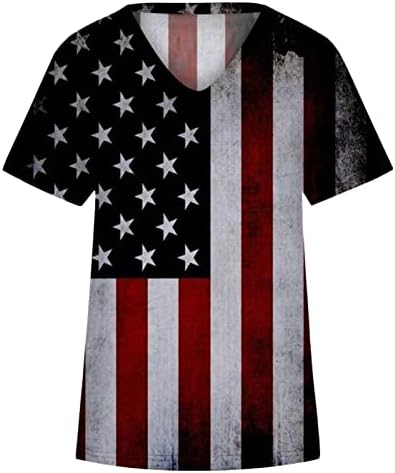 4 -ти јули врвови за жени 2023 летни модни патриотски кошули Американски Falg кратки ракави V вратот за празник блуза