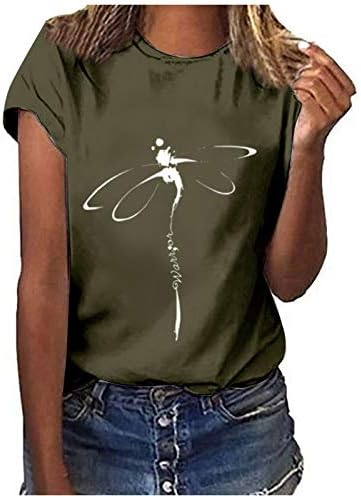 Графичка маица за жени кратки ракави со тркалезна кошула на вратот опуштена вклопена туника соодветна летна пролетна врвови за дишење