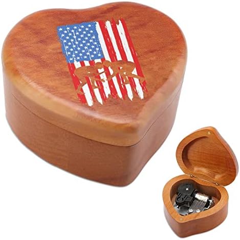 Борба во САД знаме гроздобер дрвена часовничка музичка кутија музичка кутија во форма на срцеви подароци за семејни пријатели