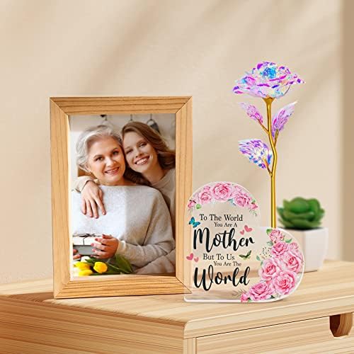 Подароци за мама, Галакси Роуз подароци за мајка, роденденски подароци за мајка, подароци за мајка од Даугер, акрилик врежано срце и виножито розово цвеќе подароци ?