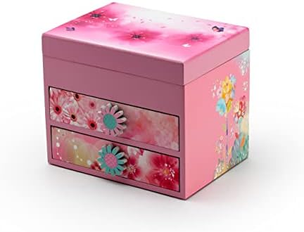 Розова дрвена цветна тема 18 белешка за балерина музичка кутија - многу песни што треба да ги изберете - сакам да бидам сакан од вас