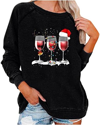 Женски екипаж џемпери мода 2023 година новогодишни божиќни џемпери на долги ракави цврсти смешни слатки блузи пулвер врвови