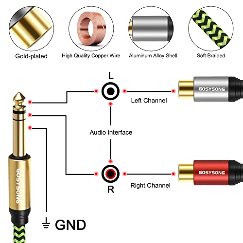 Gosysong 1/4 до двојно RCA женски стерео аудио кабел 3ft, rca y сплитер 6,35 mm до двојна RCA женски конектор компатибилен со