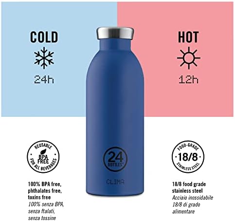 Шишиња од клима 24 -тела - Изолирано шише со вода 11oz/17oz/29oz, шишиња со вода со капак за доказ за истекување, изработени од не'рѓосувачки челик, италијански дизајн