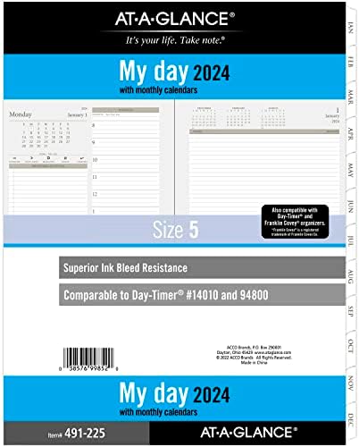 AT-A-Glance 2024 Дневен планер Две страници на ден, 8-1/2 x 11, големина на фолио, лабава-лев