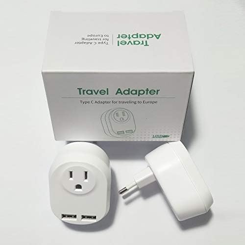 Европски адаптер за приклучок со USB полнач: Патување од нас во Европа, тип Ц, бело [2 пакет]