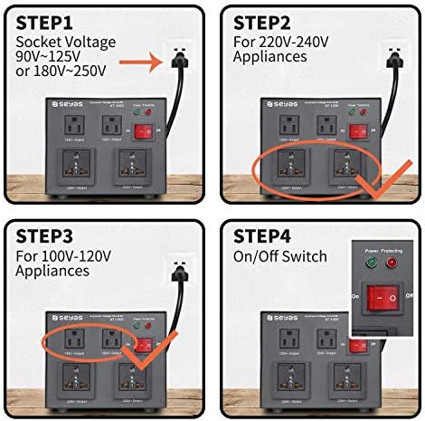 Seyas 1000W Auto Stepure & Step Down Down Down Transformer Transformer и 30W wallиден полнач 2 порта сет, црна