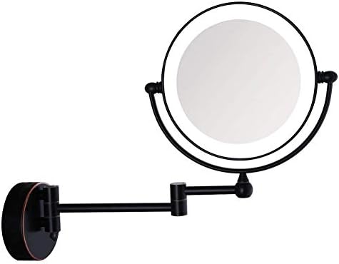 Sanliv Wallид монтирана осветлена шминка суета огледало 8 инчи двострана 1x/7x зголемувачки огледало за бричење, продолжена рака 360