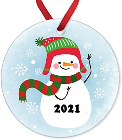 Снежен човек 2021 година Керамички украс на керамички украс Божиќна рамна порцелан за бебиња нови родители Божиќни украси за дрво